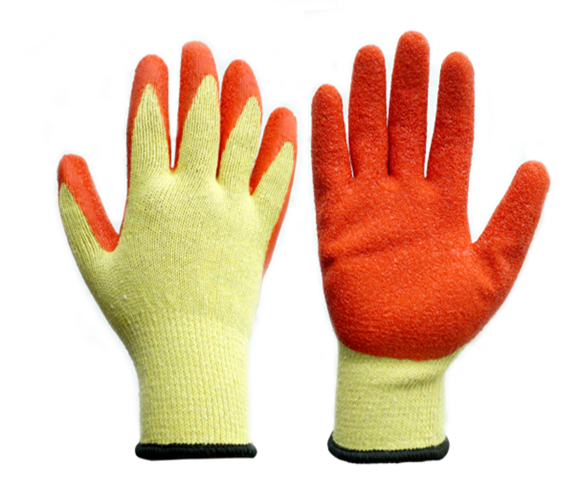 10 GAUGE 2 yarn orange liner with orange wrinkle latex coated gloves 2
