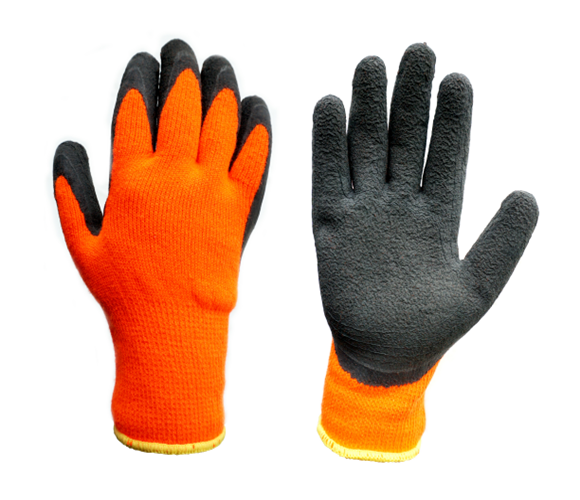 10 gauge acrylic terry liner latex foam palm coated gloves