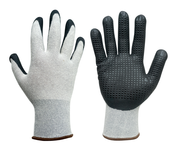 13 gauge mixed cotton and spandex with nitrile foam and dots coated gloves