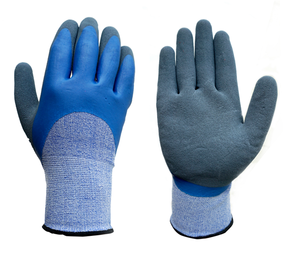13 gauge polyester with spandex liner latex sandy palm coated gloves