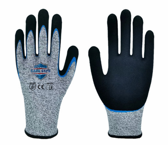 13G HPPE twice coated nitrile anti cut gloves sandy finish