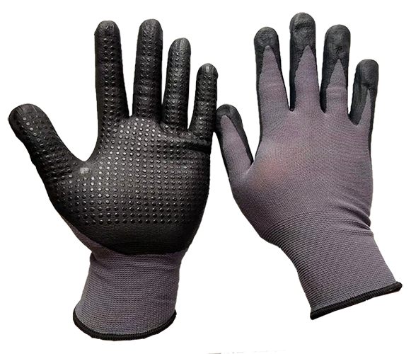 15gauge grey nylon spandex micro foam nitrile dot glove