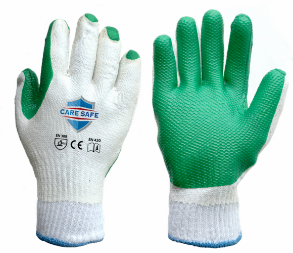 10G white cotton with green rubber laminated gloves anti cut