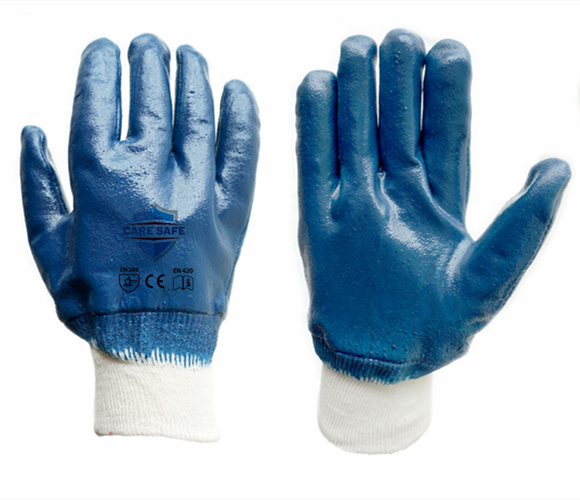 blue nitrile fully gloves knit cuff